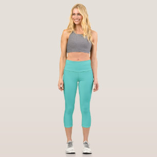 Mittlere Türkisfarben Schlicht Capri Leggings