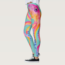 Mittlerer Aquamariner Oktopus Aquarellfarben Leggi Leggings