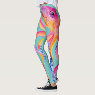 Mittlerer Aquamariner Oktopus Aquarellfarben Leggi Leggings