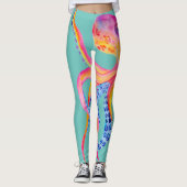 Mittlerer Aquamariner Oktopus Aquarellfarben Leggi Leggings (Vorderseite)