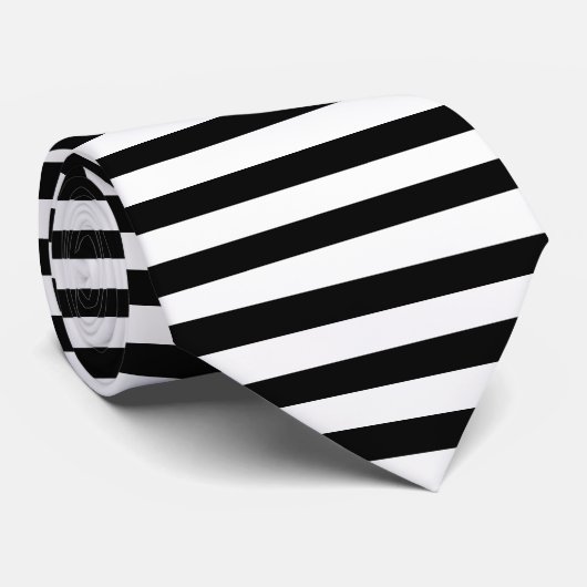 Mittlerer Horizontalschwarz und Weiß Streifen Krawatte (Gerollt)