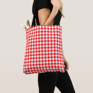 Mittlerer Rot-Weiß-Gingham-Karo Tasche