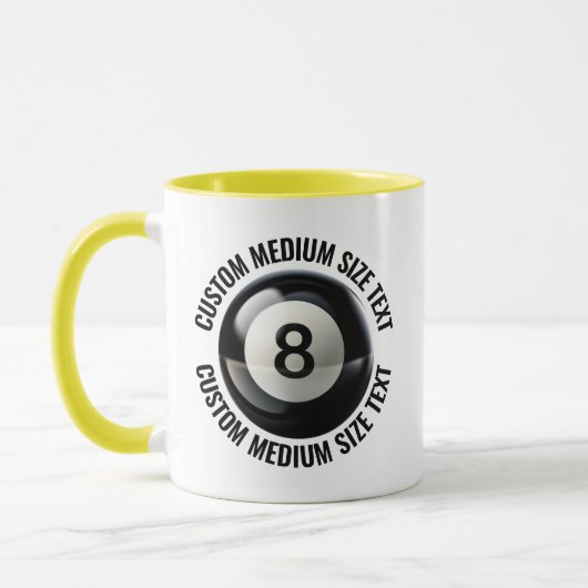 Mittlerer Text GELB Combo 11oz Custom 8 Ball Tasse (Links)