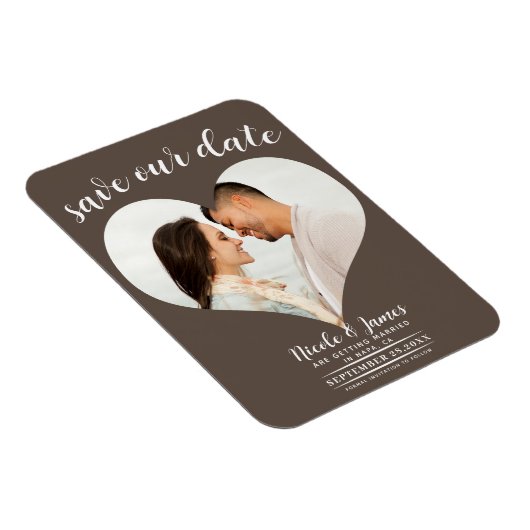 Mittleres braunes Herz Foto Hochzeit Speichern Sie Magnet (Rechte Seite)