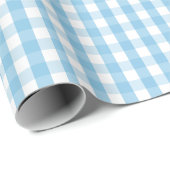 Mittleres hellblaues und weißes Gingham-Packpapier Geschenkpapier (Rolleneckpunkt)