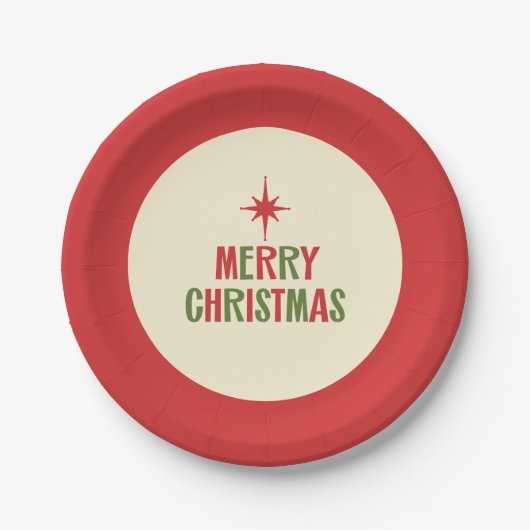 Mittleres Jahrhundert frohe Weihnachts Retro Typog Pappteller (Vorderseite)