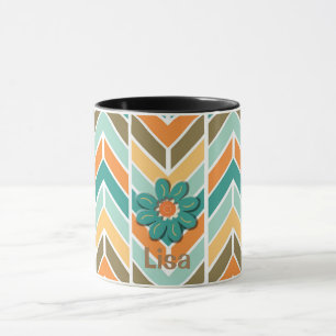 Mittleres Jahrhundert Vibrannte Aqua Stripe Kaffee Tasse