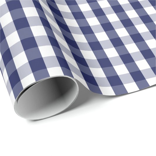 Mittleres Marine-Blau-und Weiß-Gingham-Packpapier Geschenkpapier (Rolleneckpunkt)