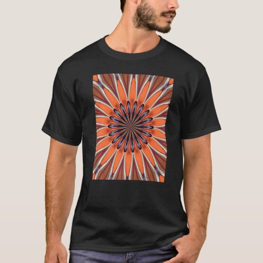 Mittleres Mod Orange Brown Floral Circle Pattern T-Shirt (Vorderseite)