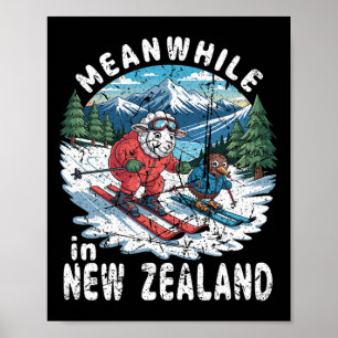 Mittlerweile Ski fahren Kiwi-Schafe im Winter in N Poster
