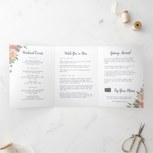 Mittsommer Blumenhochzeit Begrüßungsbrief Tour Dreifach-gefaltete Programmkarte (Innenseite)