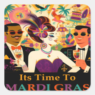 Mittsommer Mardi Gras Cocktailparty Quadratischer Aufkleber