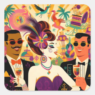 Mittsommer Mardi Gras Cocktailparty Quadratischer Aufkleber