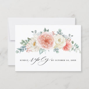 Mittsommer-Pfirsich-Pastellrosa-Floral-Hochzeit RSVP Karte