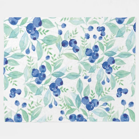 Mittsommer Rustic Blueberry Berry Summer Pattern Fleecedecke (Vorderseite (Horizontal))