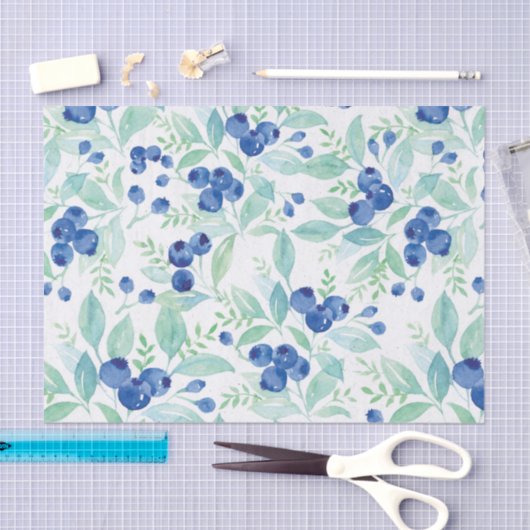 Mittsommer Rustic Blueberry Berry Summer Pattern Seidenpapier (Handwerk)