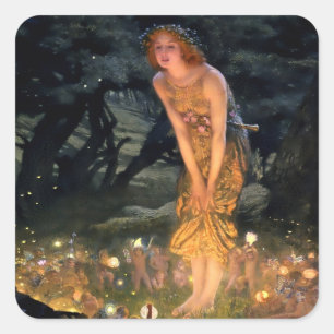 „Mittsommerabend“ von Edward Robert Hughes Quadratischer Aufkleber