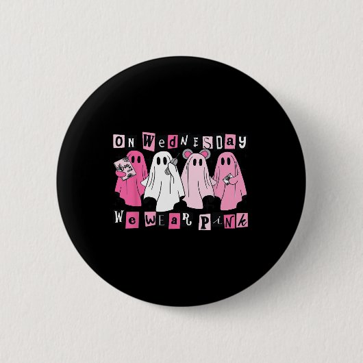 Mittwoch Wir tragen Niedliches Pink Ghost Hallowee Button (Vorderseite)