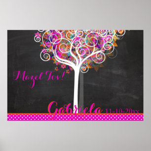 Mitzvah Chalkboard Tree of Life Sign in Board Poster
