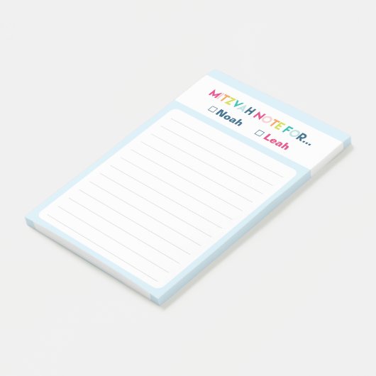 Mitzvah Hinweis: Zwei Namen 4x6 Sticky Pad Post-it Klebezettel (angewinkelt)