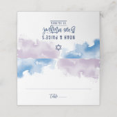 MITZVAH Modernes, elegantes Aquarellblau lila Platzkarte (Außenseite Aufgefaltet)