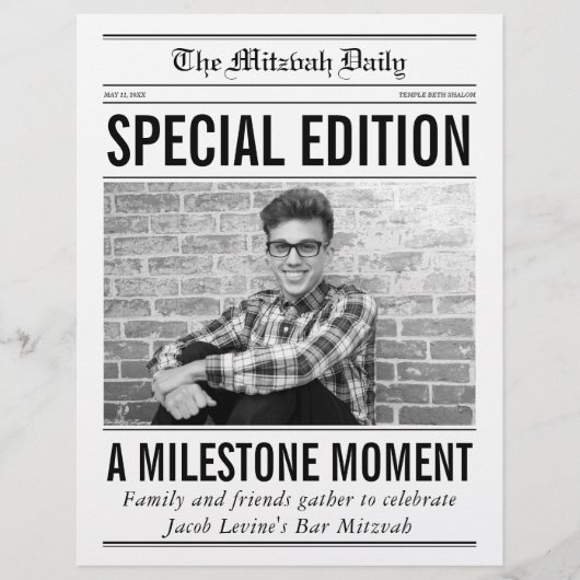 Mitzvah Newspaper Program, Single Large Page Flyer (Vorne)