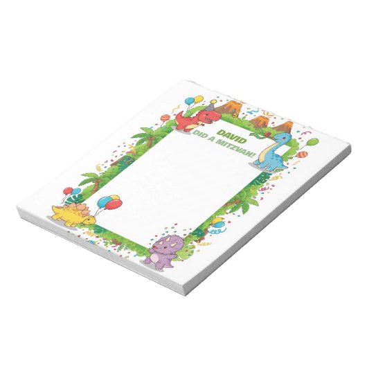 Mitzvah Notes for kids Niedlich Dinosaur Party Not Notizblock (Rotiert)