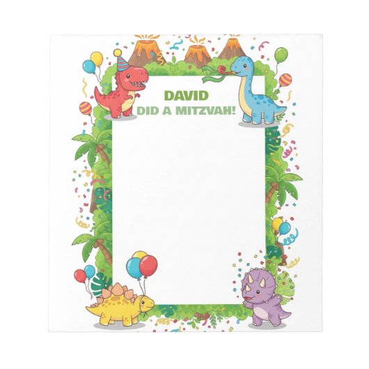 Mitzvah Notes for kids Niedlich Dinosaur Party Not Notizblock (Vorderseite)