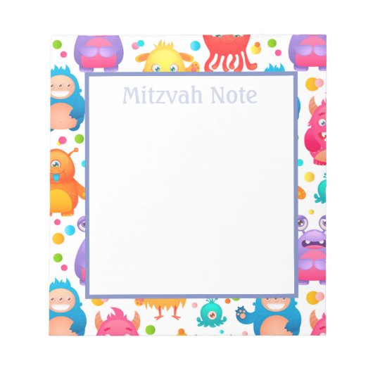 Mitzvah Notes Monsters Boys Notepad Notizblock (Vorderseite)
