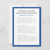MITZVAH Service info Fragen zu Ratschlägen in blau Einladung (Vorderseite)