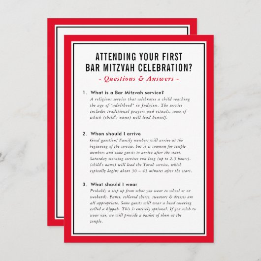 MITZVAH Service Info Fragen zu Rot Einladung (Vorne/Hinten)