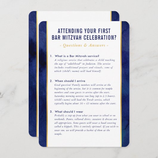 MITZVAH service information questions advice navy Einladung (Vorne/Hinten)