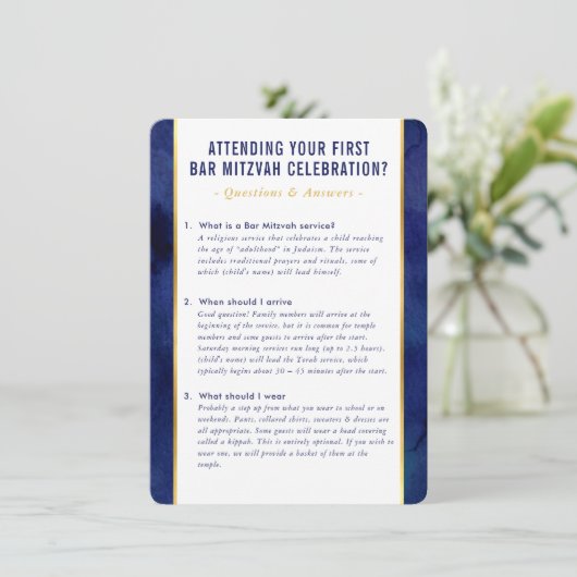 MITZVAH service information questions advice navy Einladung (Stehend Vorderseite)