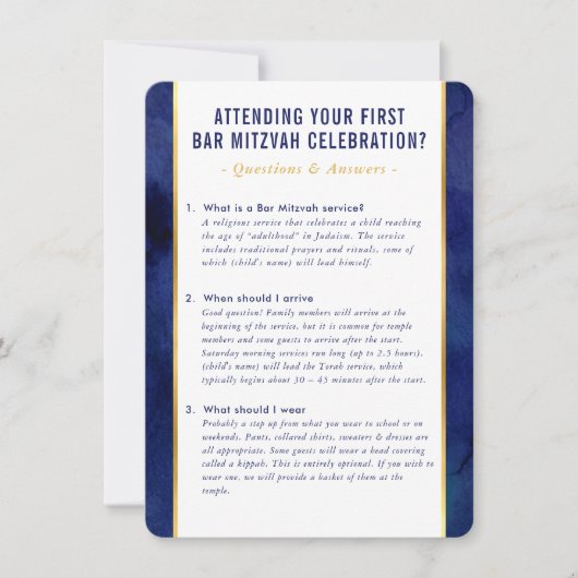 MITZVAH service information questions advice navy Einladung (Vorderseite)