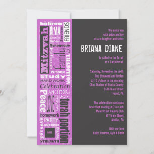 MITZVAH WORDS SPRICHWORTS Bar Bat Einladung