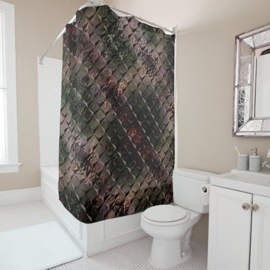 Mix 3D Quadrate mit Hammerglas mit Hintergrund T Duschvorhang (Beispiel)