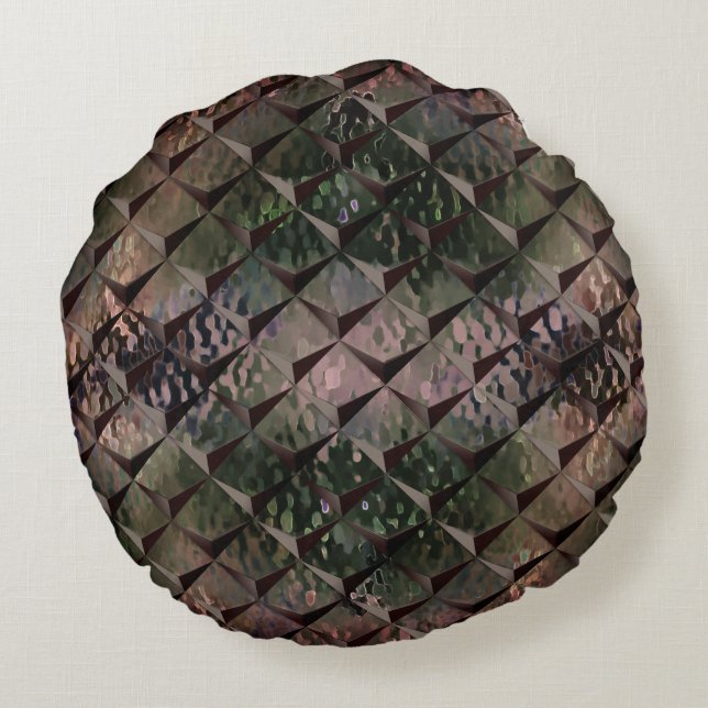 Mix 3D Quadrate mit Hammerglas mit Hintergrund T Rundes Kissen (Rückseite)