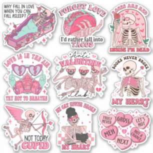 Mix aus Funny Retro Anti-Valentine Club Vinyl Aufkleber