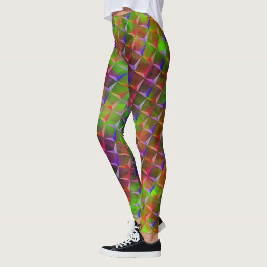 Mix aus grünlich, rot, braun, lila, 3D oder dreiec Leggings (Links)