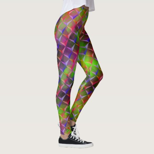Mix aus grünlich, rot, braun, lila, 3D oder dreiec Leggings (Rechts)