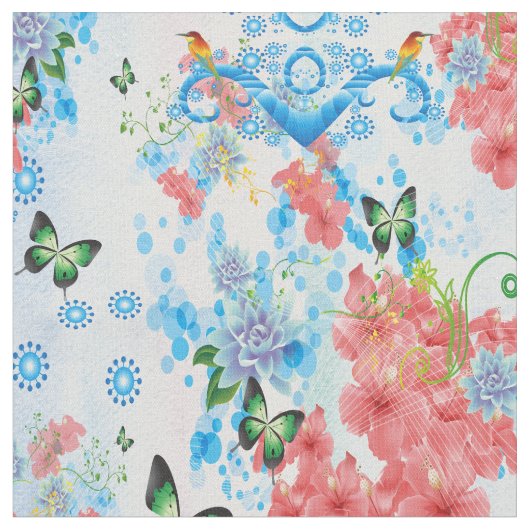 Mix Blau abstrakt mit Lachsfarbe Blume Stoff (Nahaufnahme)