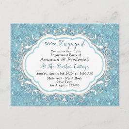 Mix blaue Musterwiederholungen und weiße Spitzen Einladungspostkarte