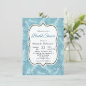 Mix Blue Pattern, Feathers & Gold Rahmen Einladung (Stehend Vorderseite)