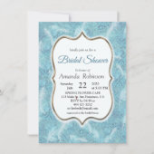 Mix Blue Pattern, Feathers & Gold Rahmen Einladung (Vorderseite)