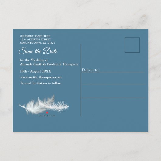 Mix Blue Pattern, Feathers & White Lace Ankündigungspostkarte (Rückseite)