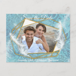 Mix Blue Pattern, Feathers & White Lace Ankündigungspostkarte