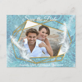 Mix Blue Pattern, Feathers & White Lace Ankündigungspostkarte