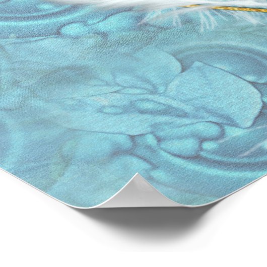 Mix Blue Pattern, Feathers & White Lace Poster (Ecke)