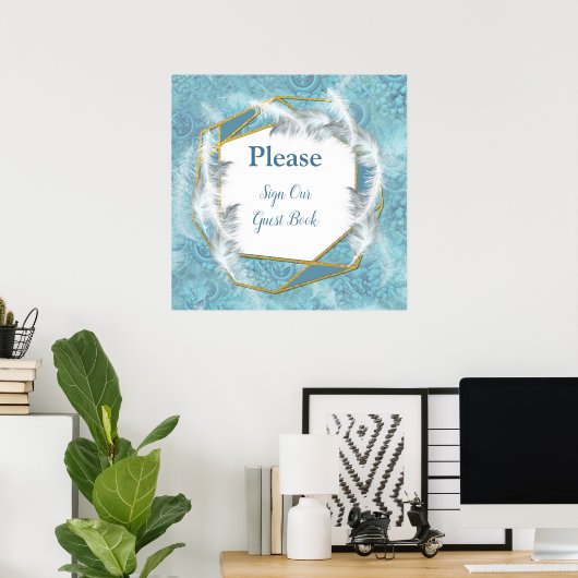 Mix Blue Pattern, Feathers & White Lace Poster (Heimbüro)