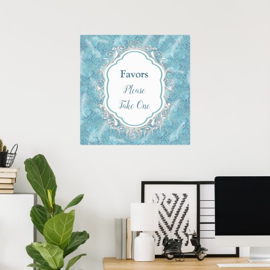 Mix Blue Pattern, Feathers & White Lace Poster (Heimbüro)